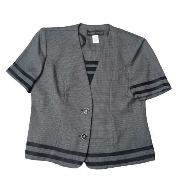 Vintage Jennifer Jeffries Gray Suit Jacket Blazer Size 10 Short Sleeve Dickey - Picture 1 of 7